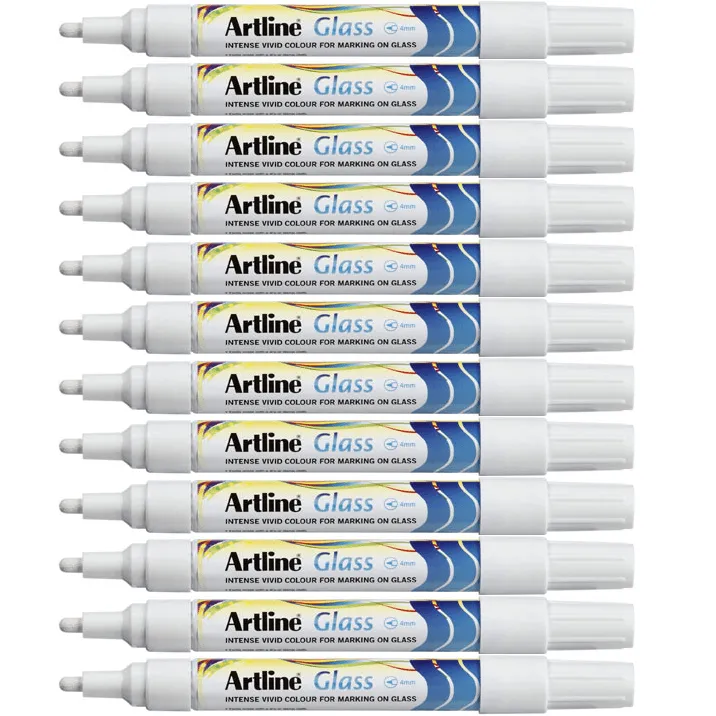 Artline Glass Marker Removable 2mm Bullet Tip White Box 12