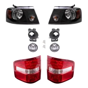 Brock Aftermarket Replacement Driver Left Passenger Right Headlights-Round Fog Lights-Fog Light Mounting Brackets-Flareside Tail Lights 8 Piece Set Compatible with 2006-2008 Ford F-150