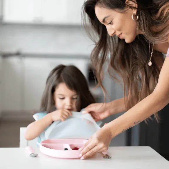 Bumkins Silicone Grip Dish | Pink with LID