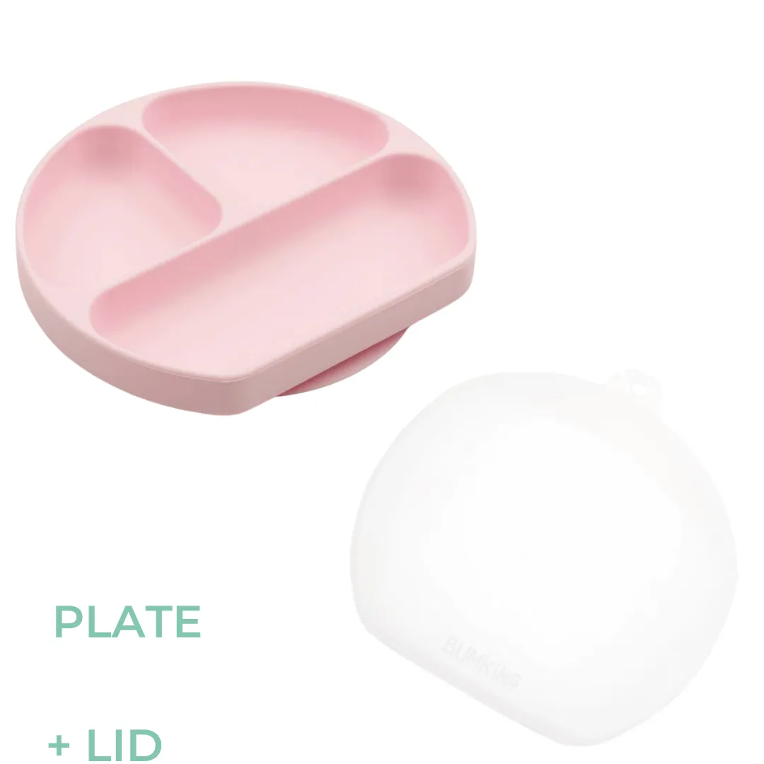 Bumkins Silicone Grip Dish | Pink with LID