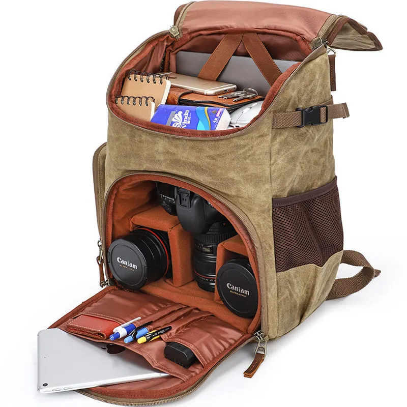 Canvas DSLR Camera Backpack Reteo Lens Bag For Adult