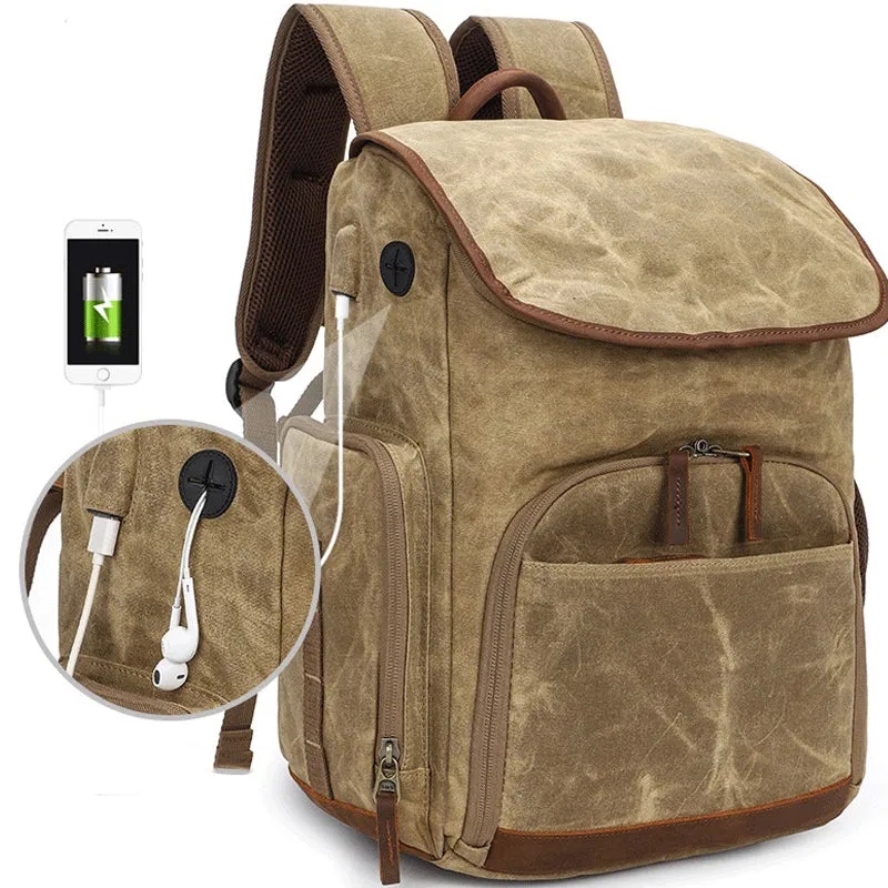 Canvas DSLR Camera Backpack Reteo Lens Bag For Adult