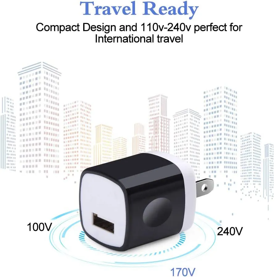 Charger Box,5Pack 1A/5V Single Port USB Wall Charger Cube Plug Charging Block Brick for iPhone 14 Pro Max 13 12 11 XS X 8,Samsung Galaxy S23 A53 A73 A14 A13 S22 S21 S20,Pixel 7 6a,Moto G9 G8,LG Stylo