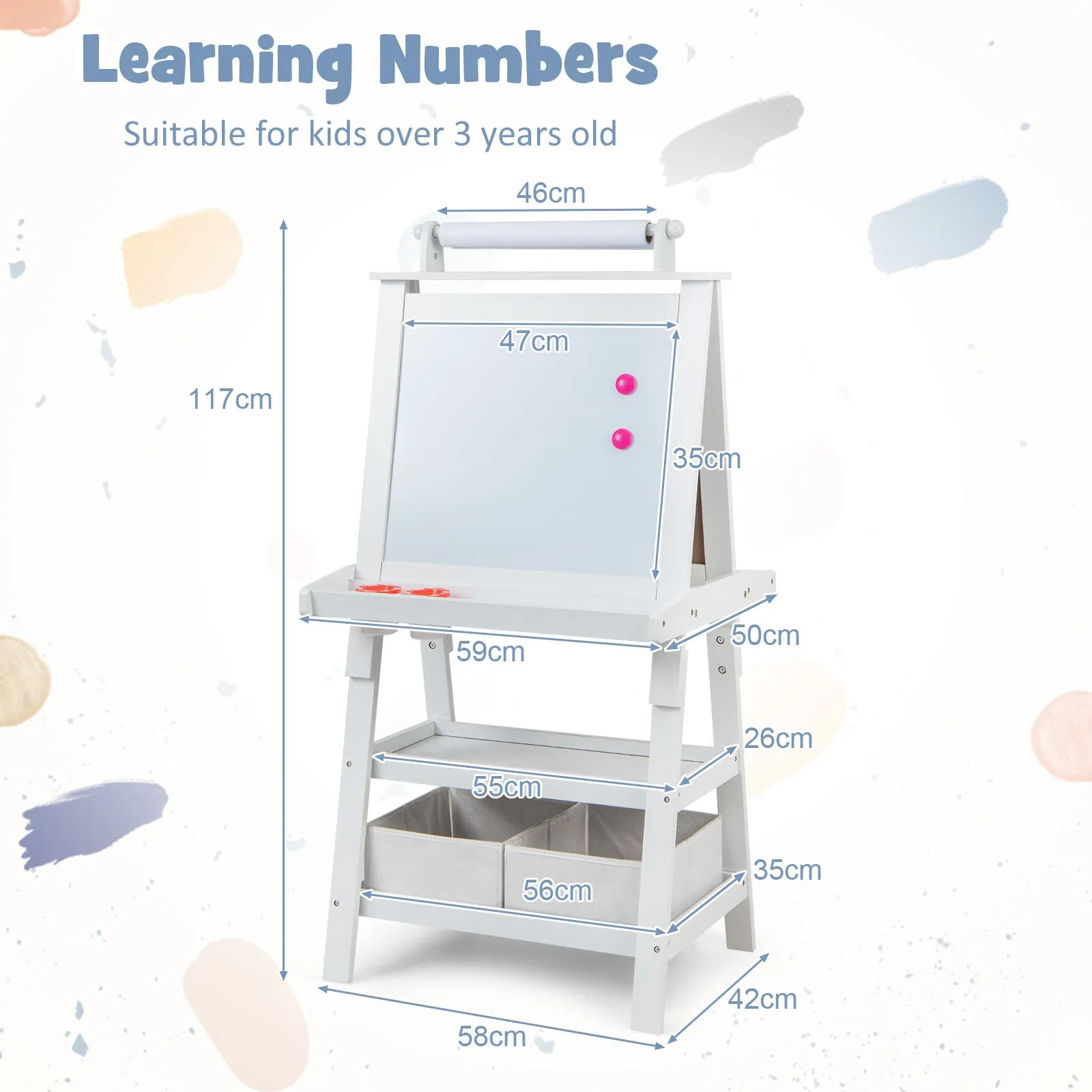 Children's Double-Sided Art Easel with Paper Roll-White