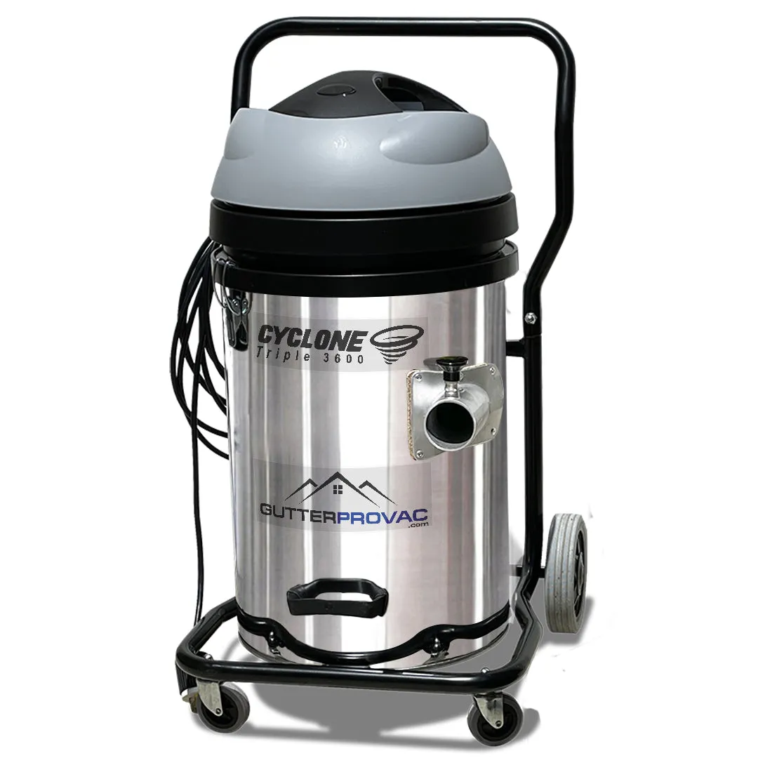 Cyclone Triple 3600 20 Gallon Gutter Vacuum, 40 Foot Carbon Gutter Poles, Pole Bag and Inspection Camera Kit