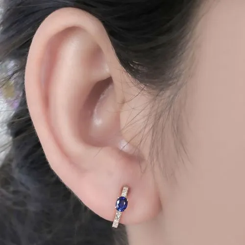 Diamond & Blue Sapphire Huggie 13mm
