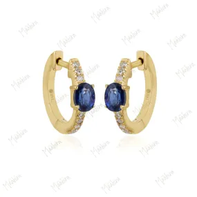 Diamond & Blue Sapphire Huggie 13mm