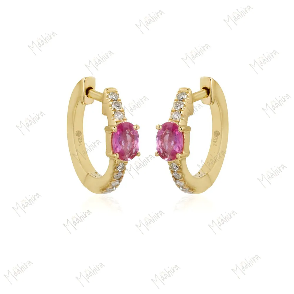 Diamond & Blue Sapphire Huggie 13mm