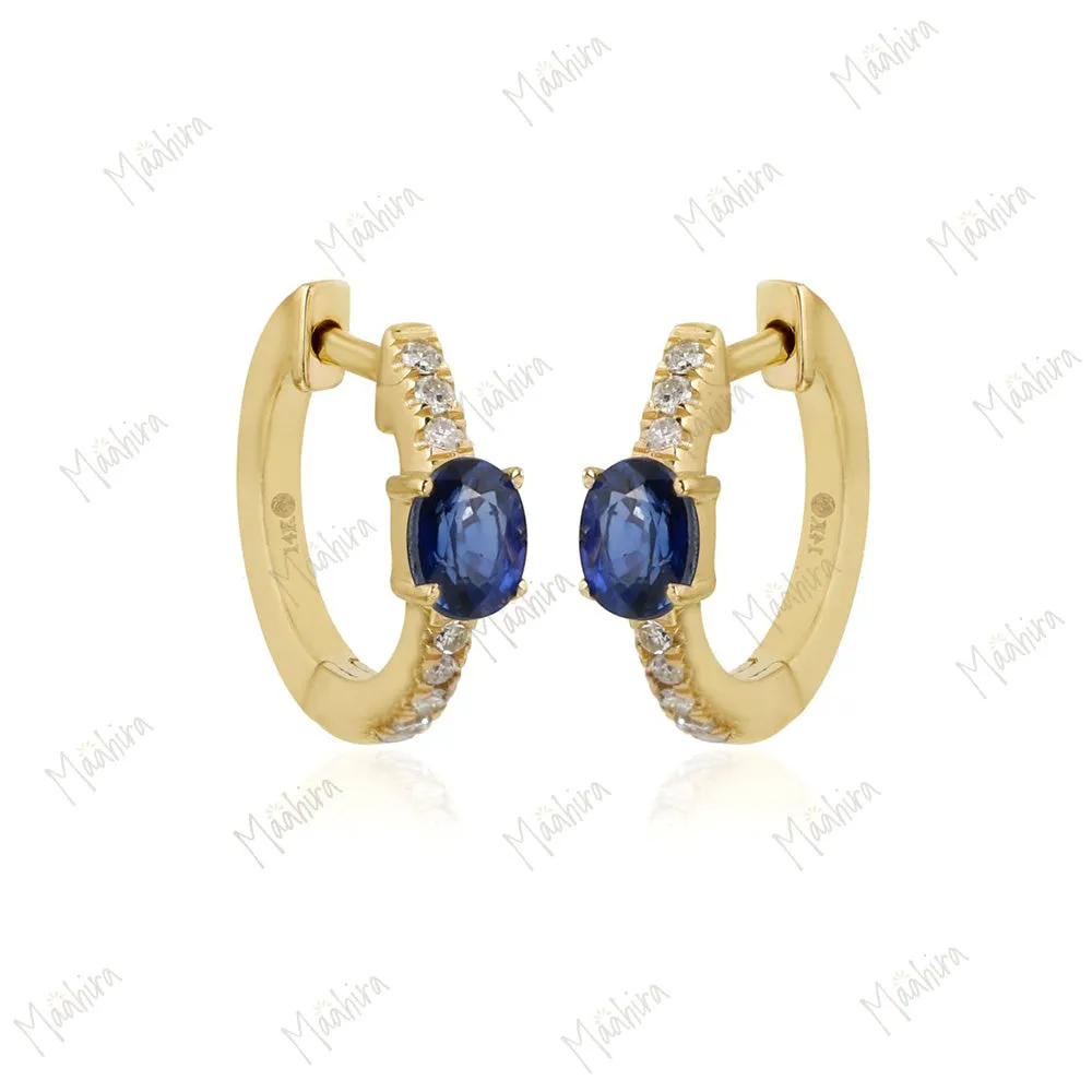 Diamond & Blue Sapphire Huggie 13mm