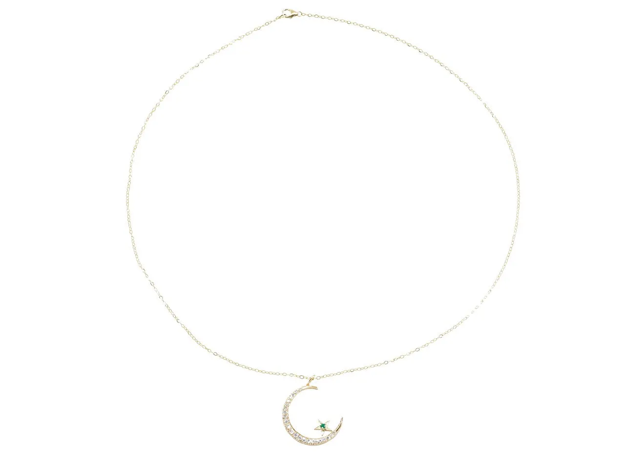 Diamond Crescent and Star Pendant in 14K Gold