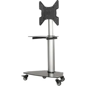 Eaton Tripp Lite Premier Rolling TV Cart, 32 to 55 Displays, Black Glass Base, Shelf, Locking Casters