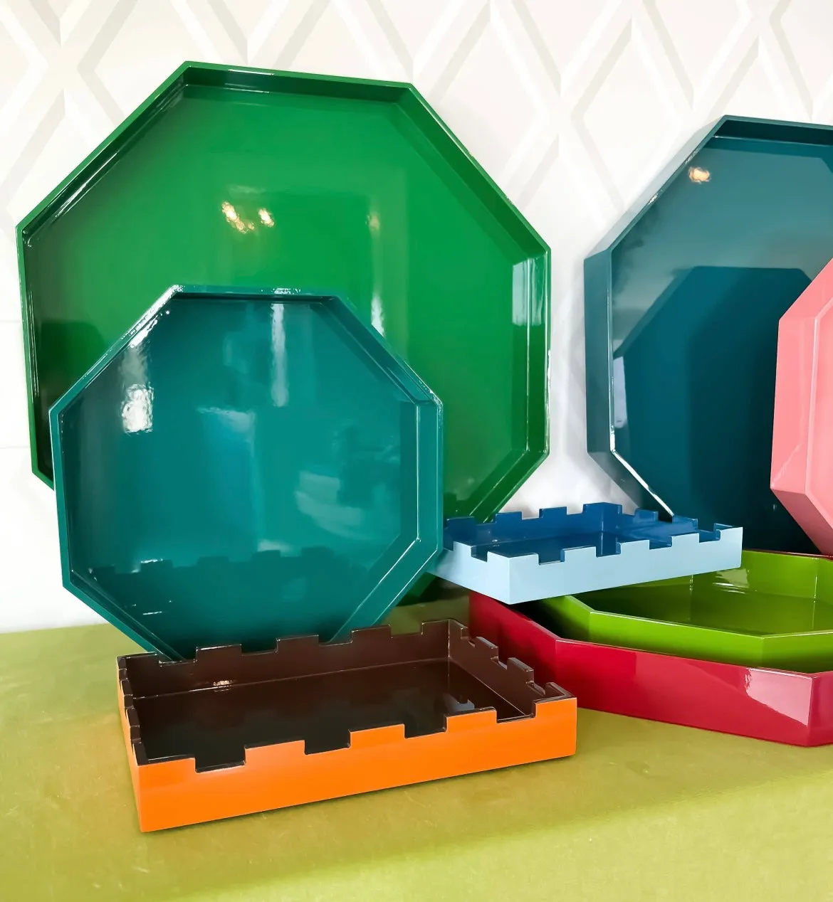 Emerald Octagonal Lacquered Tray