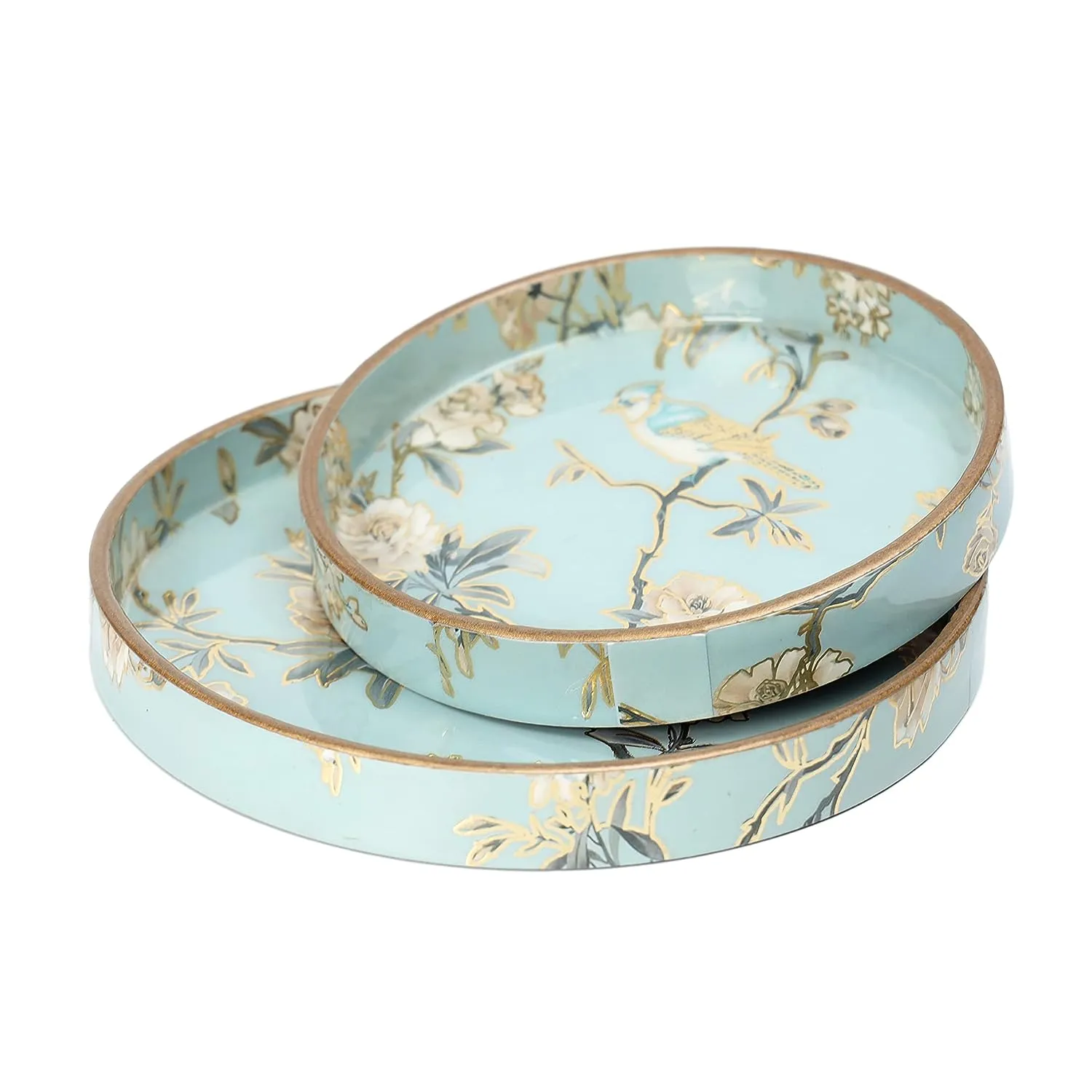 ENAMEL COATED ROUND WOODEN SERVING TRAY - PACK OF 2