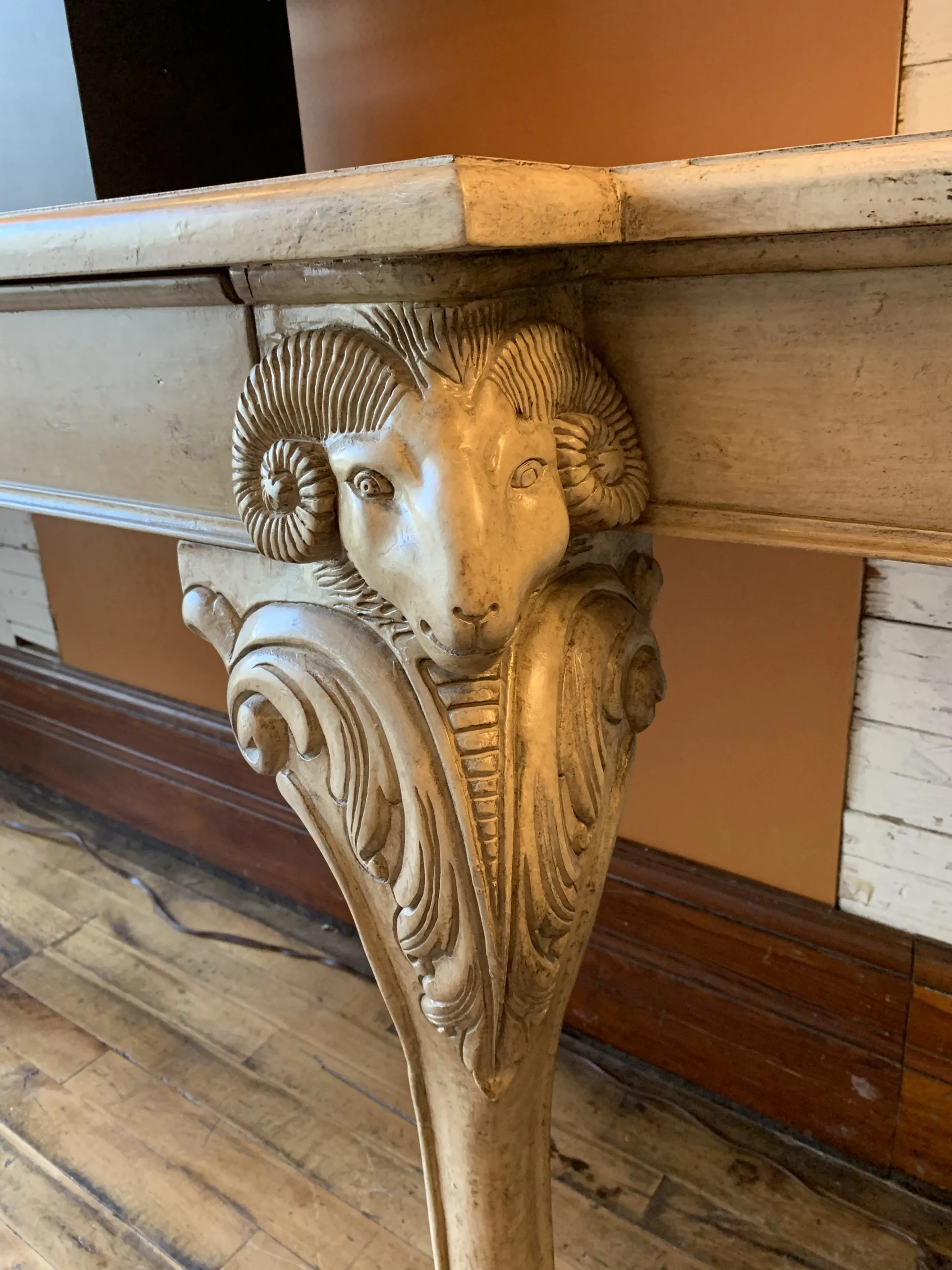 Entry Table, Custom One-of-a-Kind, Rams Heads