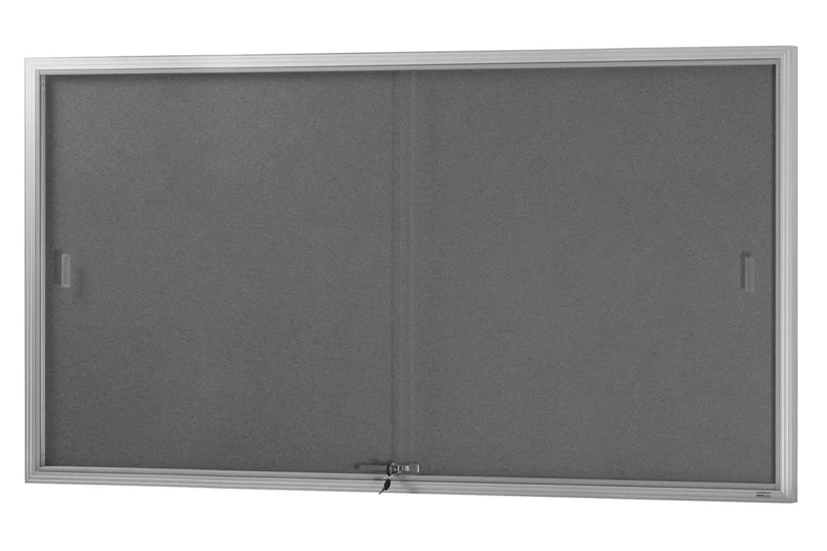 Felt Notice Board Sliding Glass Door Silver Frame