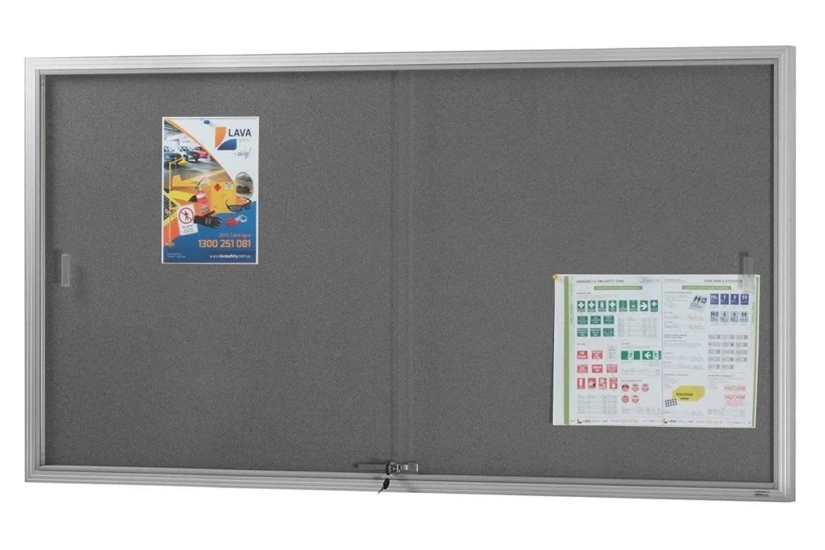 Felt Notice Board Sliding Glass Door Silver Frame