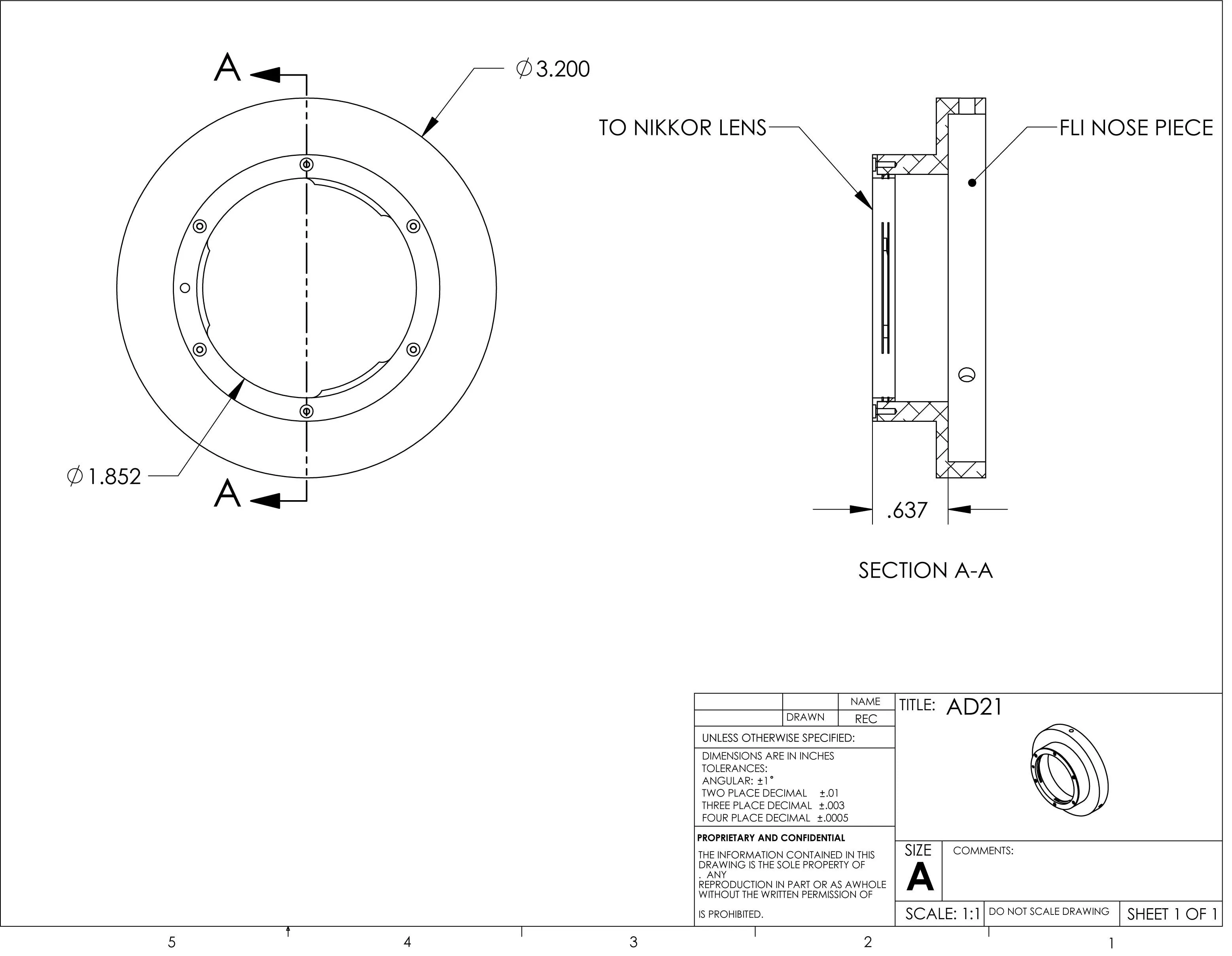 FLI AD-21 Adapter - FLI Proline to Nikon Lens
