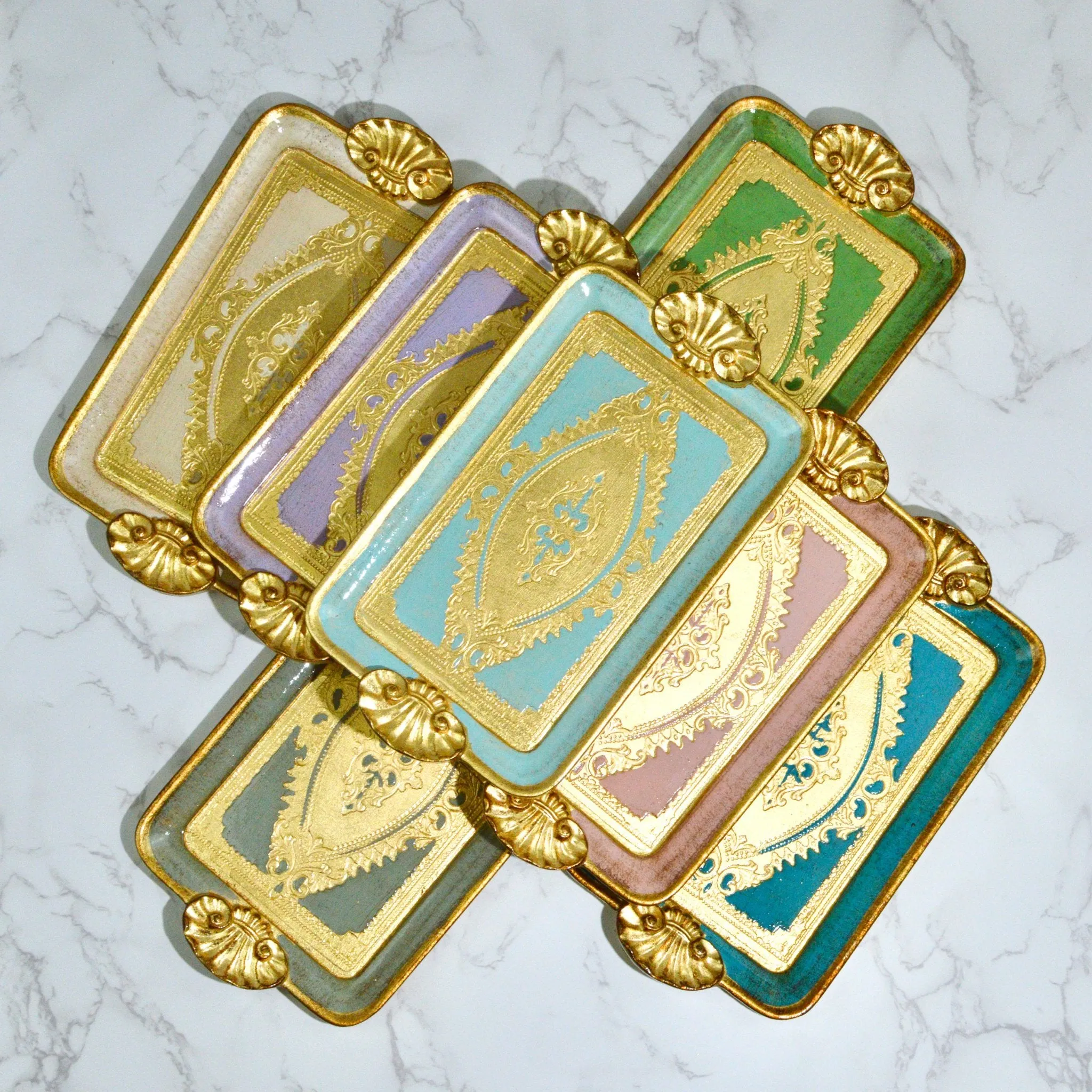 Florentine Carved Wood Rectangle Mini Tray with Shell Handles, Made in Italy