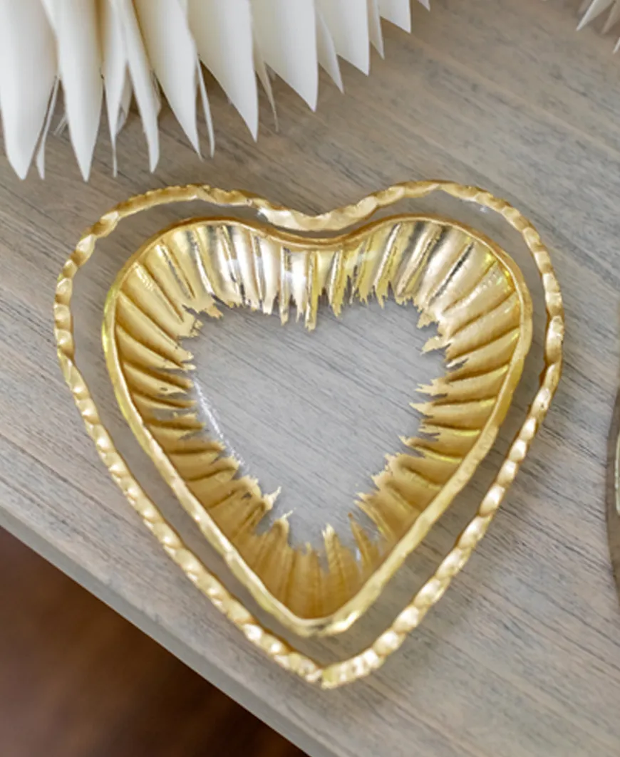 Glass Heart Tidbit Tray Set
