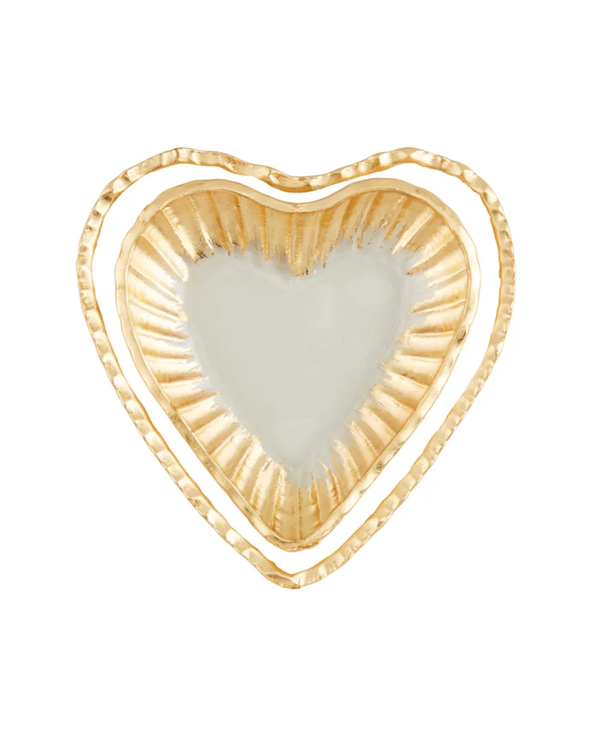 Glass Heart Tidbit Tray Set