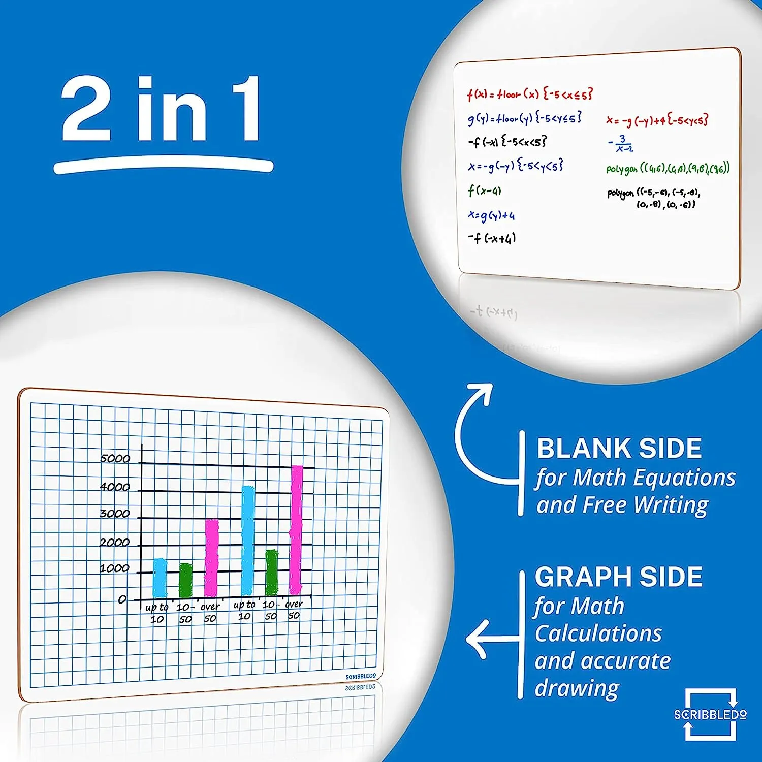 Grid Double Sided Whiteboard 9"x12"