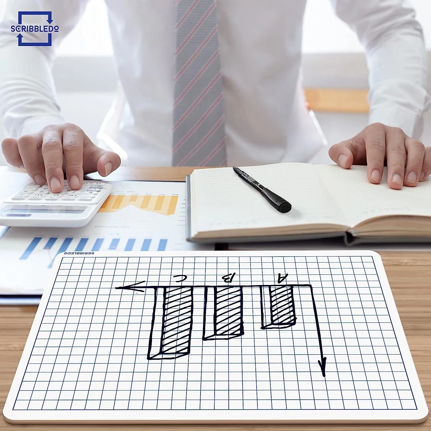 Grid Double Sided Whiteboard 9"x12"