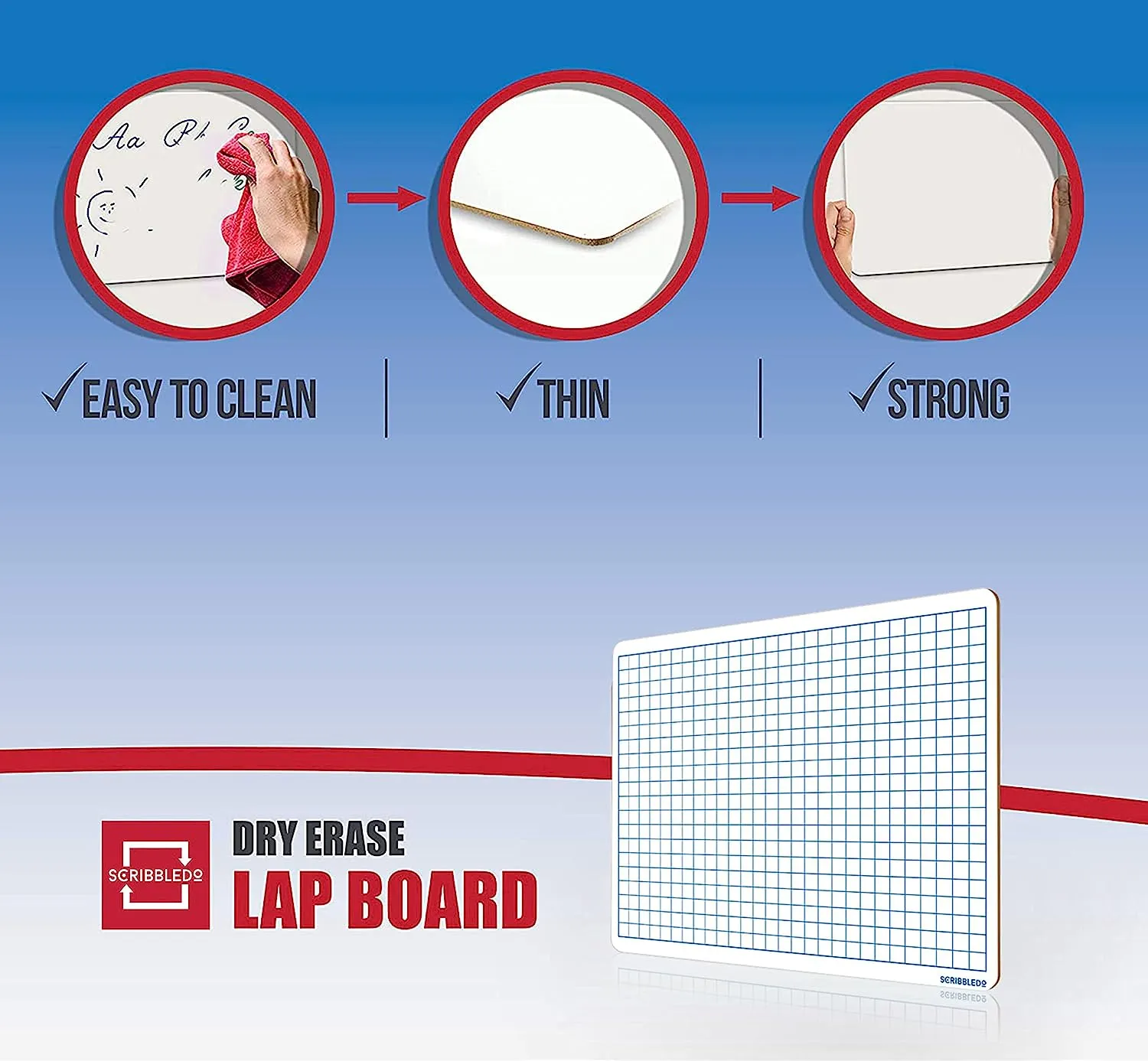 Grid Double Sided Whiteboard 9"x12"