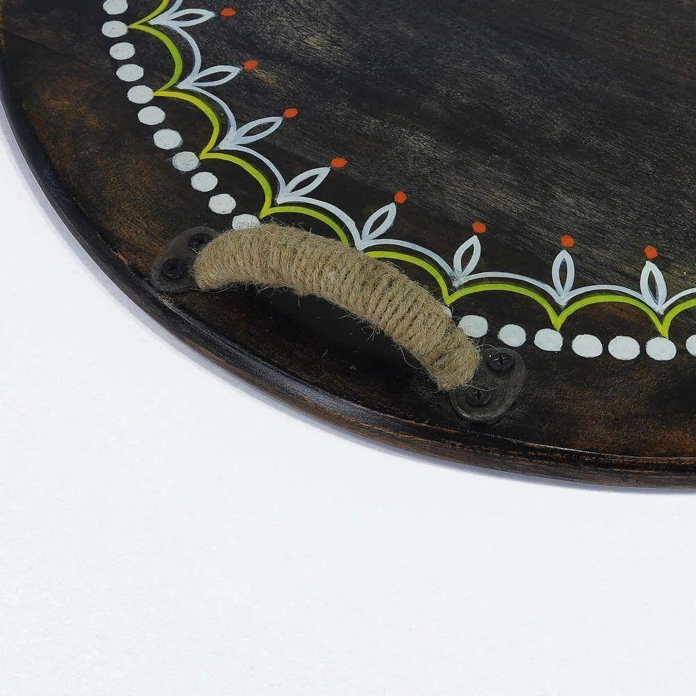 Hand Painted Antique Look Serving Wooden Tray with Handle