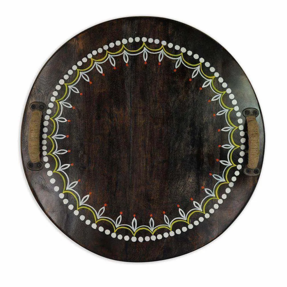 Hand Painted Antique Look Serving Wooden Tray with Handle