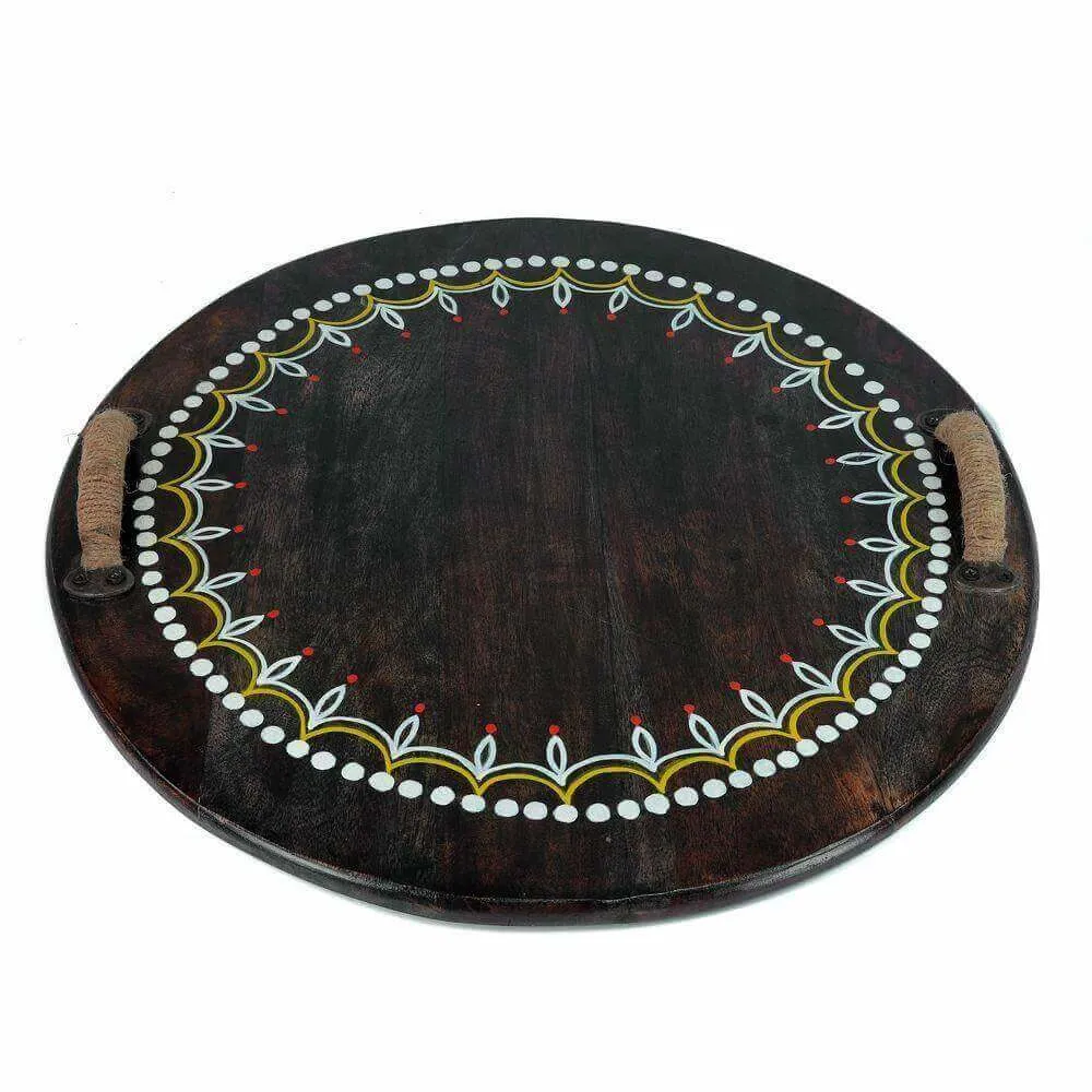 Hand Painted Antique Look Serving Wooden Tray with Handle
