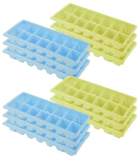 Heart Home BPA Free Easy Release Ice Cube Tray/Bin/Box Set with 14 Section- Pack of 12 (Green & Blue)-HS43HEARTH25812