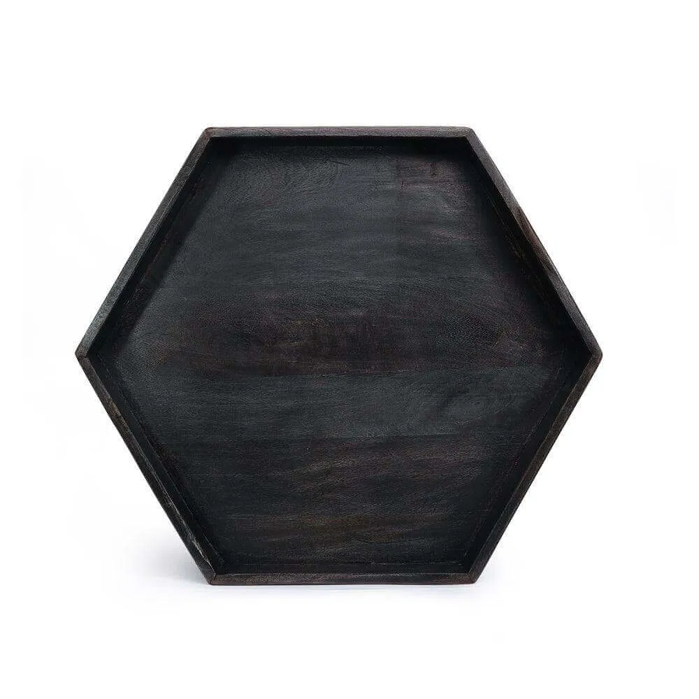 Hexagon wooden tray black set of 3
