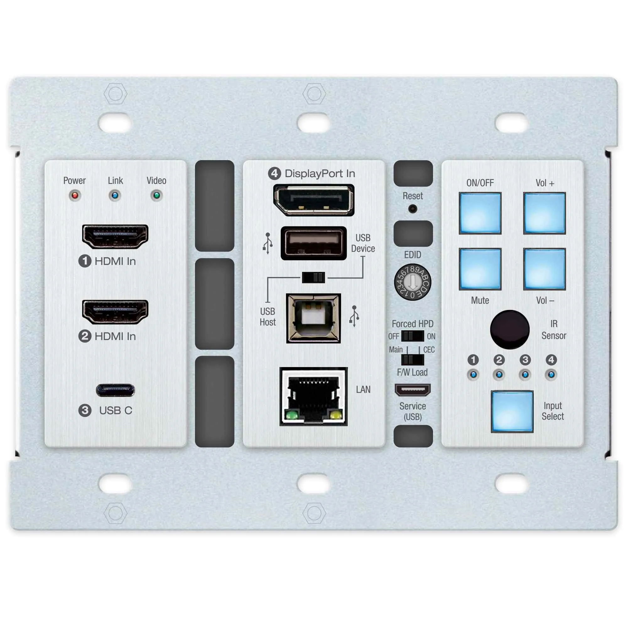 Key Digital KD-X4x1WUTx 4 Input Multi Format Switcher Transmitter Wall Plate