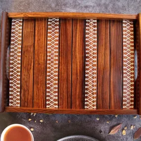 Kolam Inspired Hand Painted Wooden Serving Tray Set