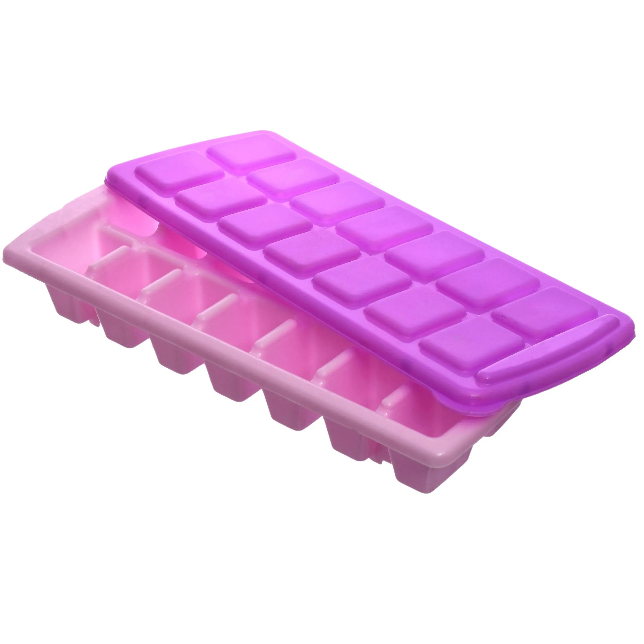 Kuber Industries 14 Cubes Plastic Unbreakable Virgin Plastic Ice Cube Tray with Lid ( Set of 4,Multi)-KUBERMART1229