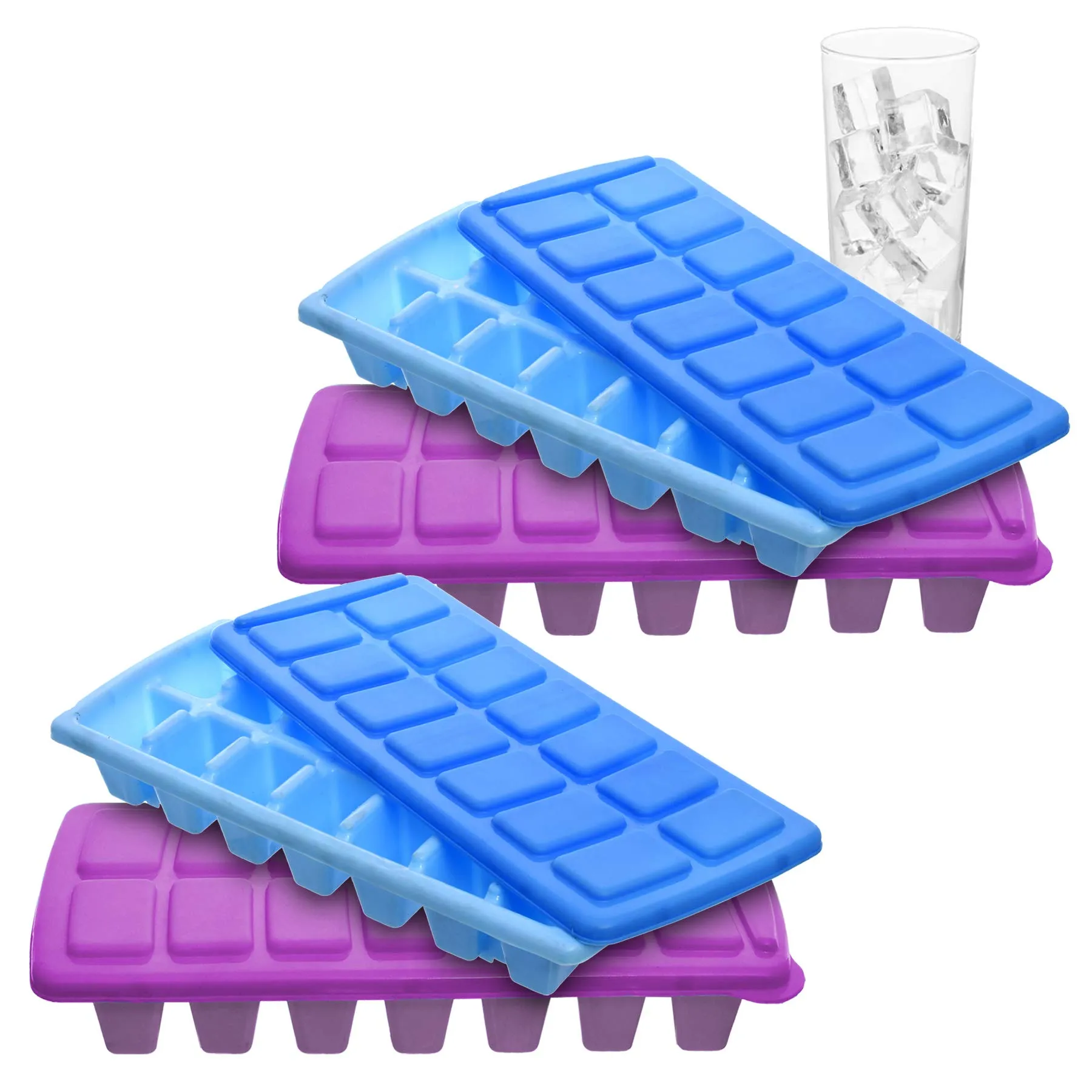 Kuber Industries 14 Cubes Plastic Unbreakable Virgin Plastic Ice Cube Tray with Lid ( Set of 4,Multi)-KUBERMART1229