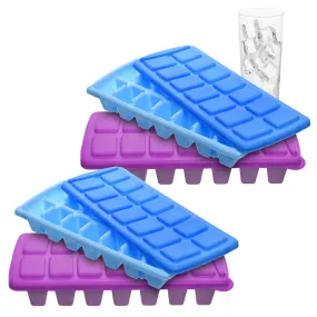 Kuber Industries 14 Cubes Plastic Unbreakable Virgin Plastic Ice Cube Tray with Lid ( Set of 4,Multi)-KUBERMART1229