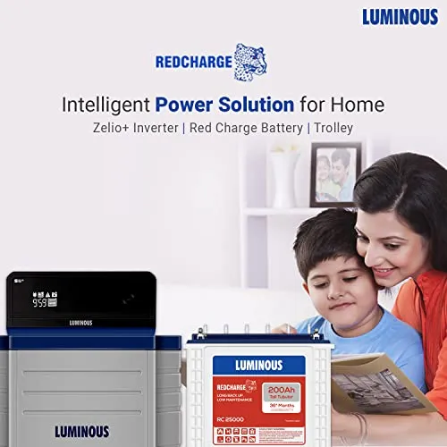 Luminous Inverter & Battery Combo with Trolley for Home, Office & Shops (Zelio  1100 Pure Sine Wave Inverter, RC 25000 200 Ah Tall Tubular Battery) - Blue