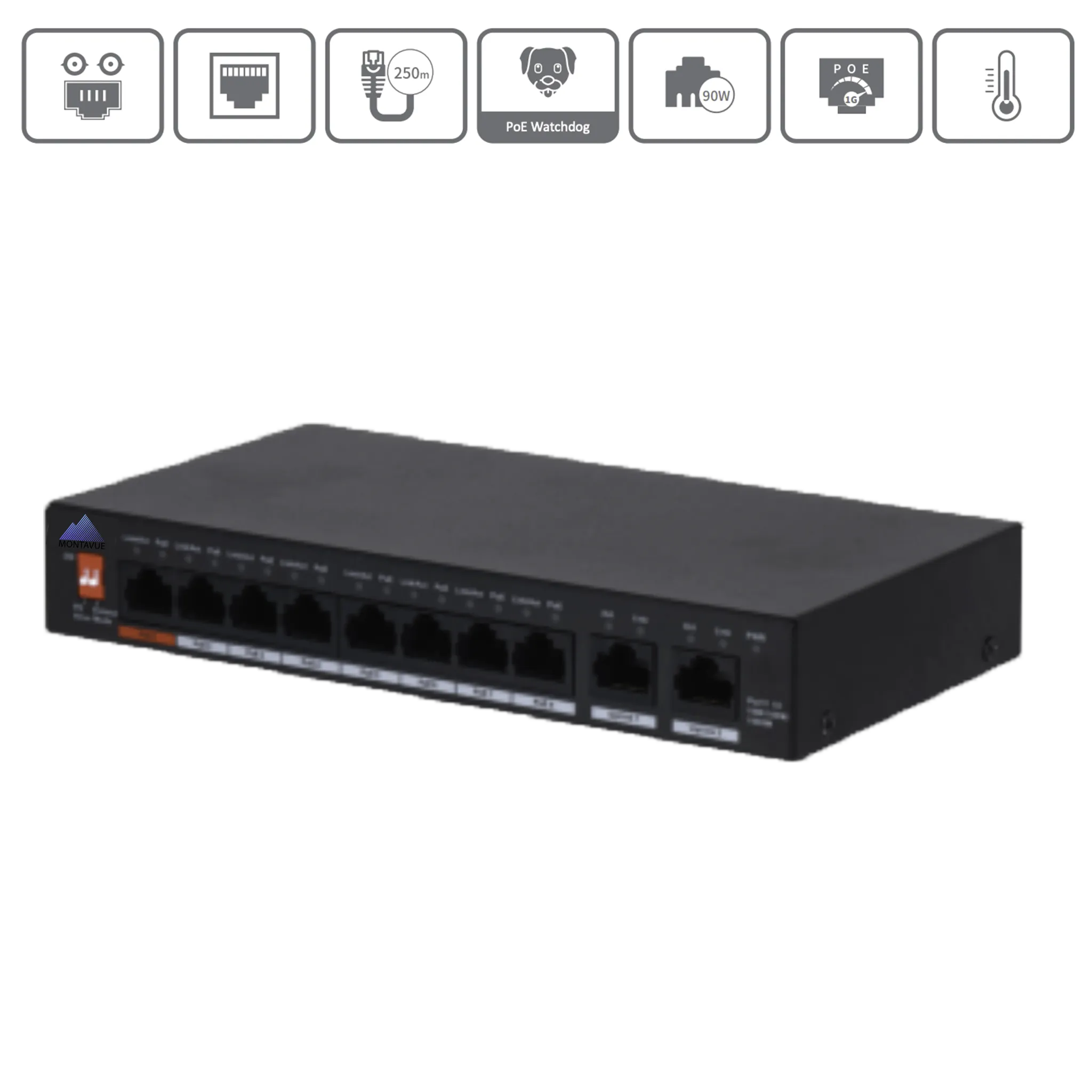 MAS10P096 | 8 Port PoE  Switch with Two Gigabit Uplink Ports