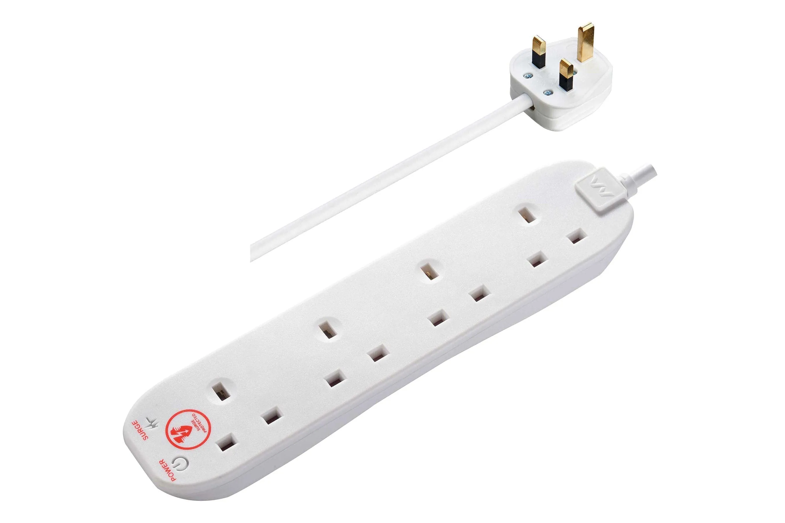 Masterplug 4m 4-Socket 13A Surge Protected Extension Lead - White