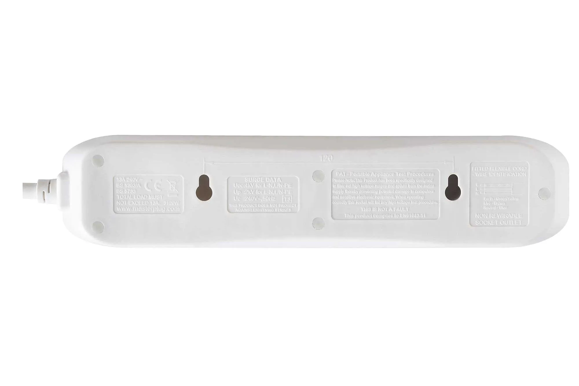 Masterplug 4m 4-Socket 13A Surge Protected Extension Lead - White
