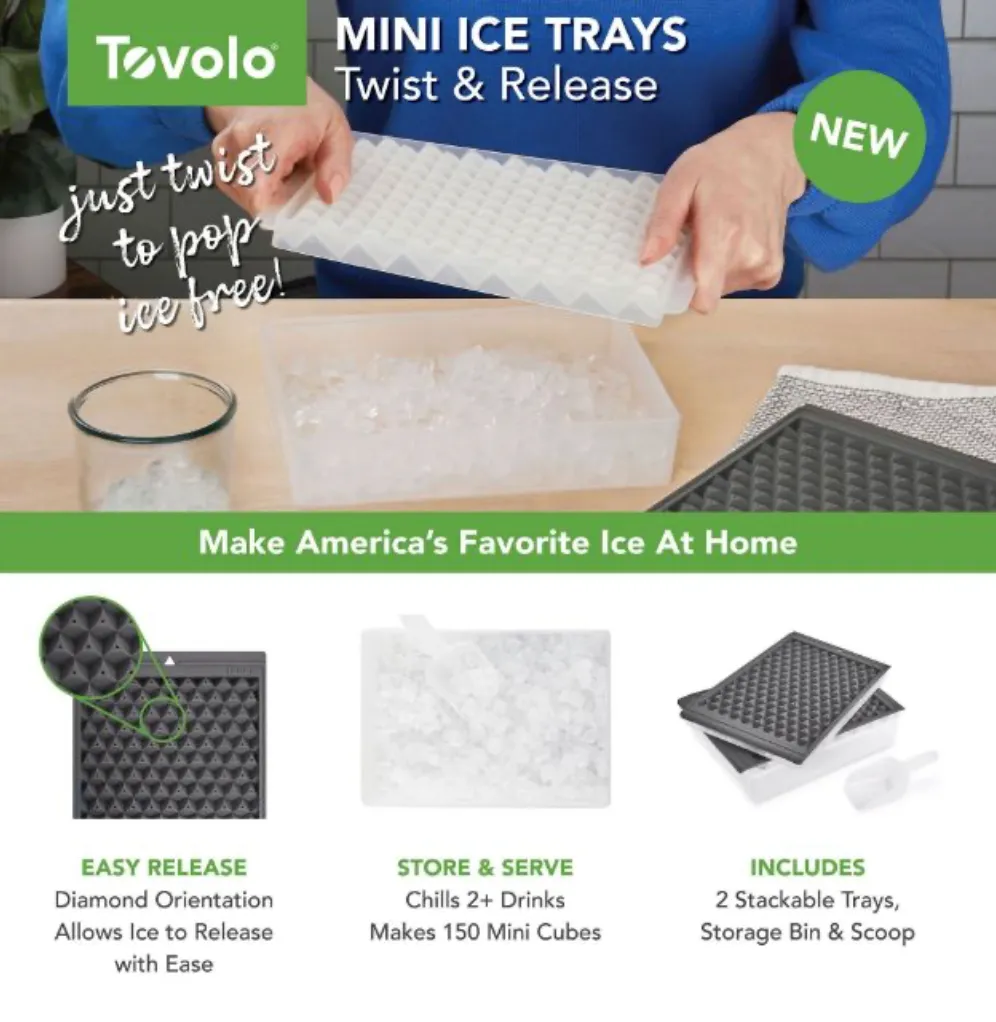 MINI ICE TWIST & RELEASE TRAYS WITH STORAGE BIN AND ICE SCOOP