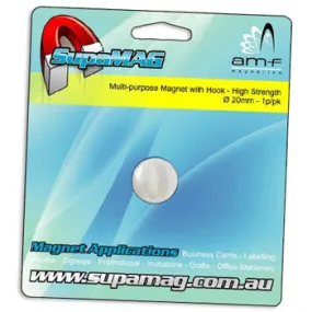 Multi-purpose Mini Hook Magnet 20mm dia. | White Painted | 1 Per Pack