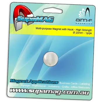 Multi-purpose Mini Hook Magnet 20mm dia. | White Painted | 1 Per Pack