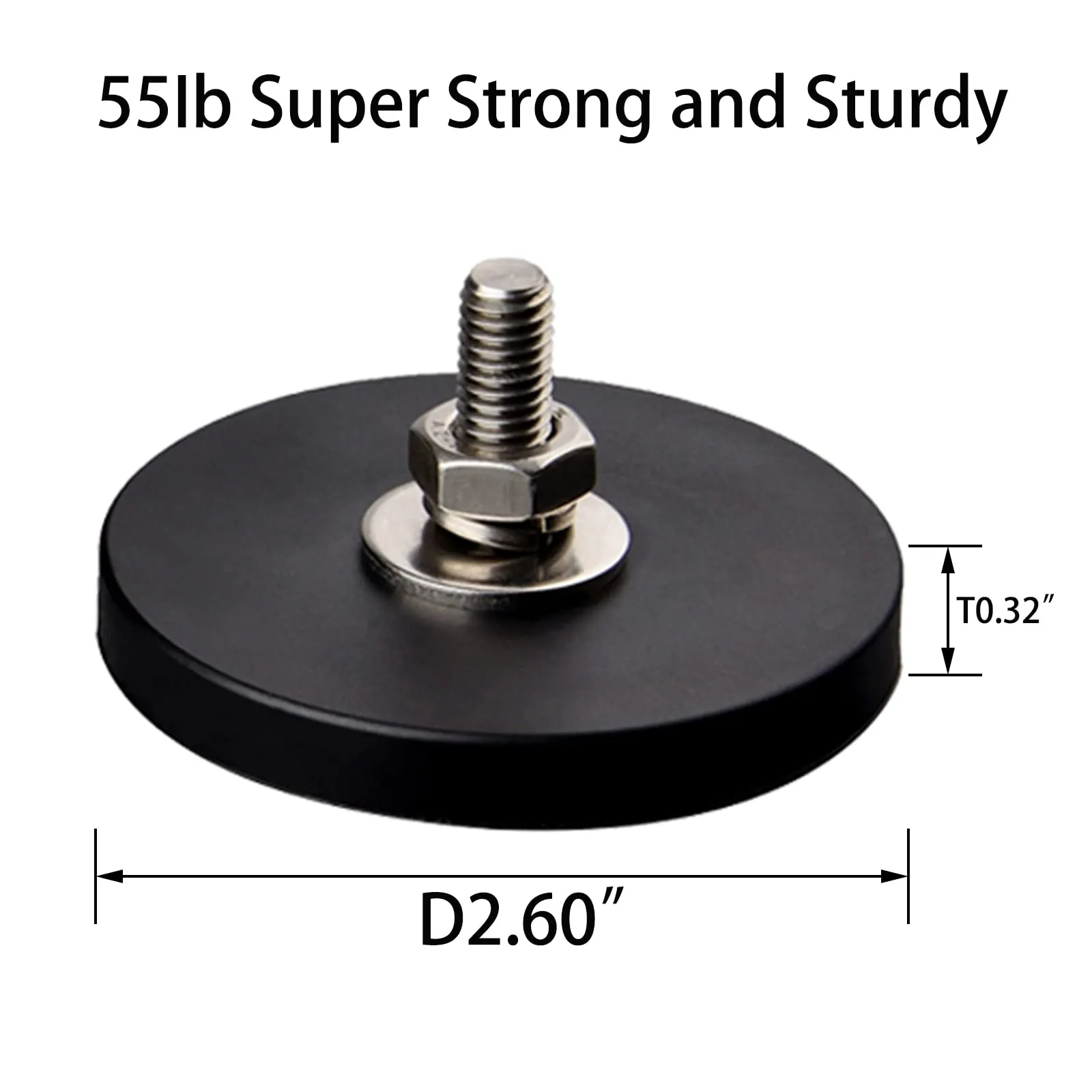 MUTUACTOR 2Pack 55lb Anti-Scratch Neodymium Rubber Coated Magnet for Off-Road Vehicle Lighting,Strong Magnetic Base with # M8 Male Thread for Led Working/Signal Lights,Antenna