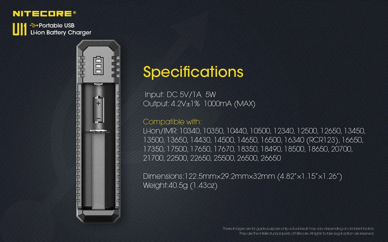 Nitecore UI1 - Portable USB Lithium Battery Charger