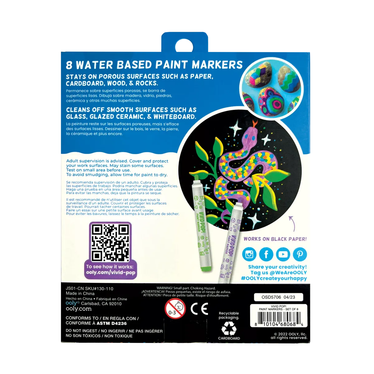 Ooly Vivid Pop 8 Opaque Water Based Acrylic Paint Markers Stationary Art and craft for kids 8yrs 