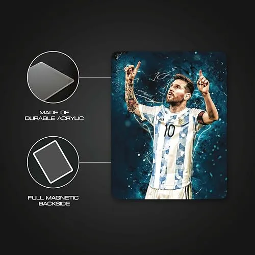 PAPERPACKS Acrylic Rectangular Fridge Magnet |Travel Souvenir, Home Décor, Kitchen, Gifting|Office or Classroom| Messi Argentina 3 (105mm X 79mm X 3mm)