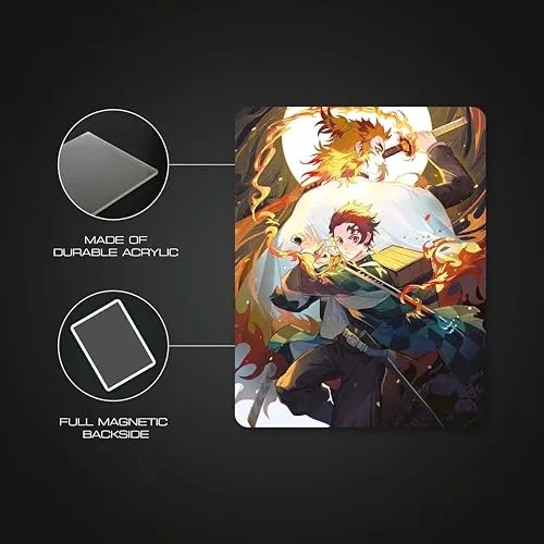 PAPERPACKS Acrylic Rectangular Fridge Magnet |Travel Souvenir, Home Décor, Kitchen, Gifting|Office or Classroom|Tanjiro Rengoku 1 (105mm X 79mm X 3mm)