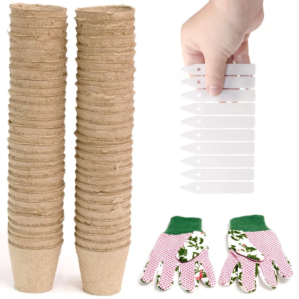Peat Plant Pots for Plantings, Plant Starter Kit Paper Pulp Germination Planting Pots Supplies 2" Round 60Pc